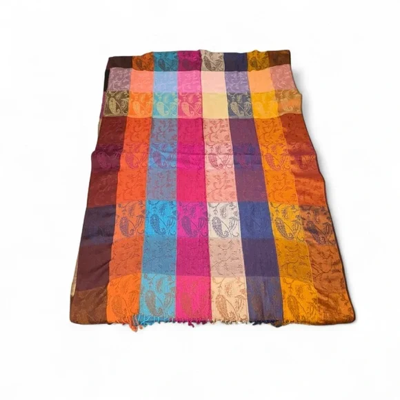 Colorful Patchwork Pashmina Shawls with Fringe - Picture 2 of 5